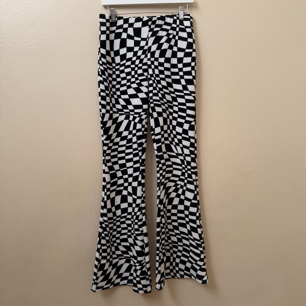 Pretty Damage Wavy Checker Wide Leg Pull On Pants L